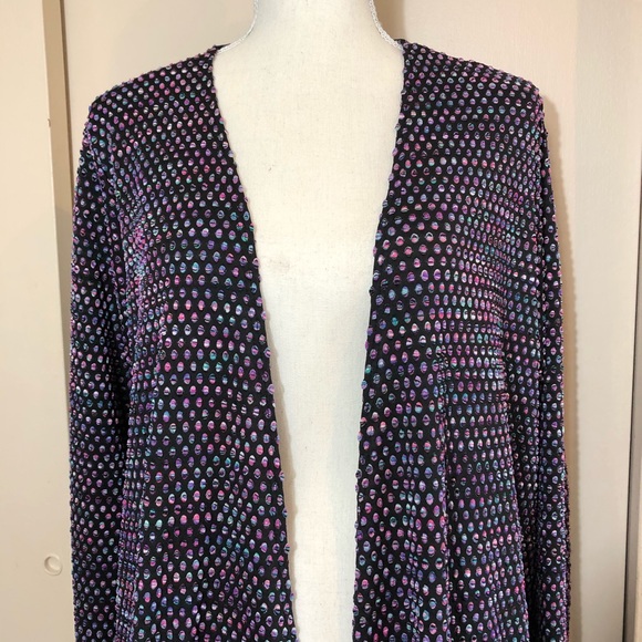 LuLaRoe Tops - LuLaRoe Sarah black rainbow mermaid dot cardigan L